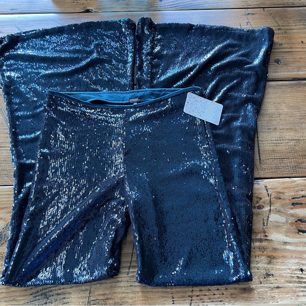 Free People sequins dress pants in deep blue Jewel size 0